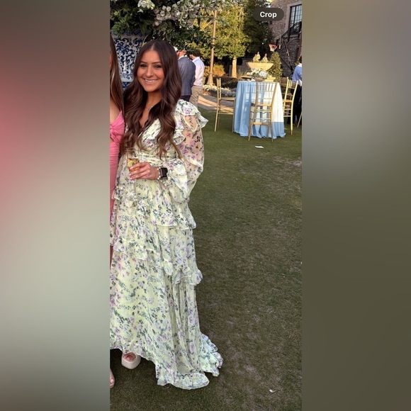 MAC DUGGAL Green Floral Chiffon Tiered Ruffle Dress 6 - Picture 9 of 16